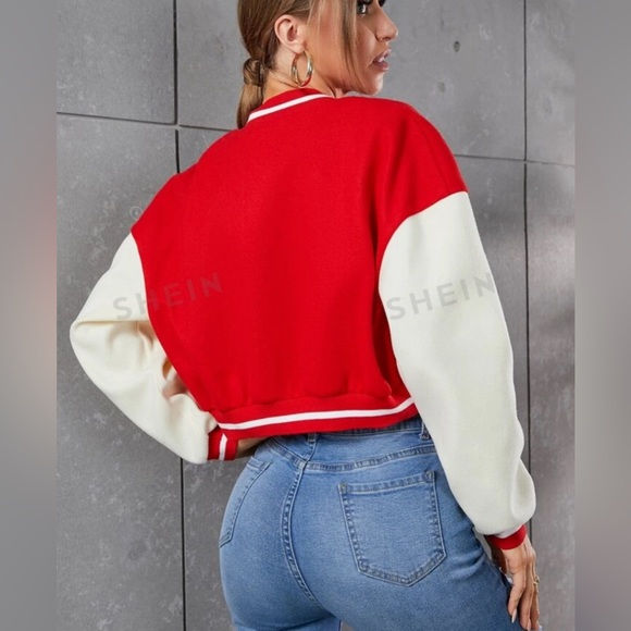 Shein Women’s Crop Varsity Baseball Bomber Jacket Vintage Y2k Streetwear Size L - Picture 4 of 16